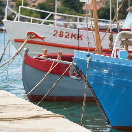 Krk, Croatia â August 05, 2021: Fishing boats in the harbor of the town of Krk on the Adriatic Sea in Croatiaのeditorial素材