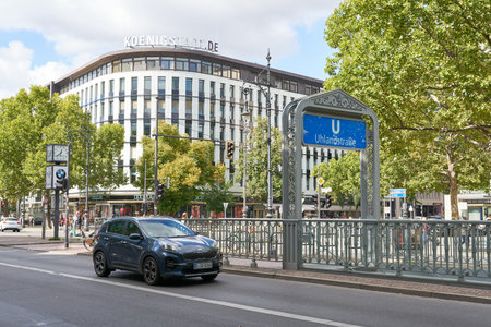 Berlin, Germany - September, 10, 2022: Street scene with a car at Uhlandstrasse subway station on Kurfuerstendamm in Berlinのeditorial素材