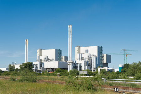 Magdeburg, Germany - July 06, 2022: Waste-to-energy plant in Magdeburg in the industrial area Rothenseeのeditorial素材