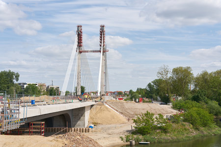 Magdeburg, Germany â May 18, 2023: New construction of the Kaiser-Otto Bridge, the largest construction project in the city of Magdeburgのeditorial素材