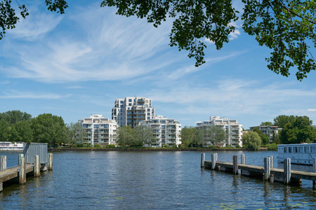 Berlin, Germany â June 03, 2023: Urban development with expensive luxury real estate on the banks of the Spree in Berlin's Alt Stralauのeditorial素材