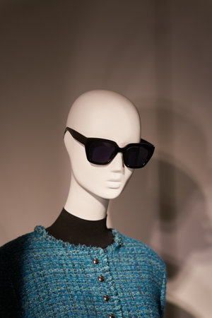 Mannequin with sunglasses in a shop window in the city center of Dresden, Germanyの写真素材