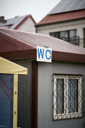 Toilet for shoppers at a popular market on the German-Polish border in Swinoujscie, Polandの写真素材