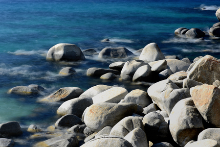 Lake Tahoe, stones and rocks at the beachの写真素材