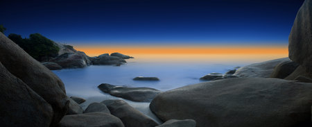 Telok Cempedak Beach while sunset, Kuantan, Pahang, Malaysia, South China Seaの写真素材