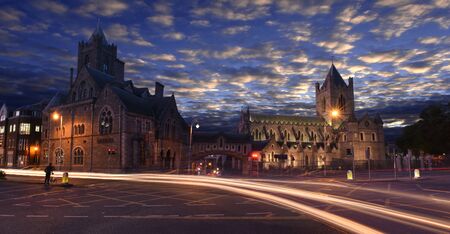 Exterior view of the Christ Church Cathedral and Dublin during sunset in Dublin, Irelandの写真素材
