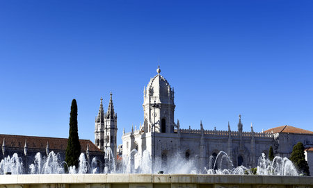 Gothic buildings of the Jeronimos Monastery or Hieronymites Monastery in Lisbon, Portugal
