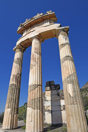 Temple of Apollo in Delphi, Greece. Delphi is one of the most visited archaeological sites in...
