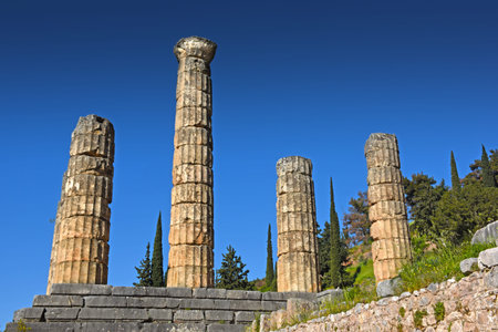 Temple of Poseidon in Delphi, Greece. Delphi is an archaeological site in Greece.