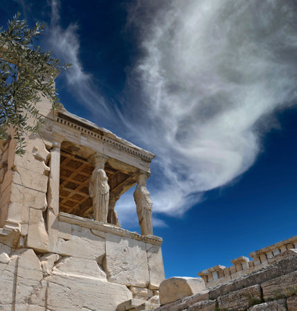 Architecture detail of the ancient temple Erechteion on Acropolis hill, Athens, Greeceの写真素材