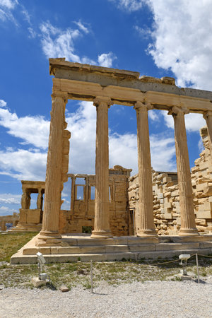 Architecture detail of the ancient temple Erechteion on Acropolis hill, Athens, Greeceの写真素材
