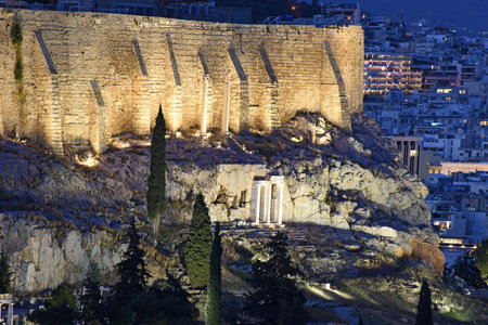 The Acropolis in Athens, Attica, Greece. Night viewの写真素材