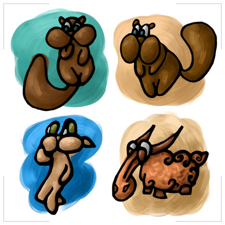 Sketching with felt-tip pens in your own style: Beaver, Hare, Ram. Design for souvenirs, dishes, cups, jackets, t-shirts, pajamas, textiles, clothes, children's products, etc.の写真素材