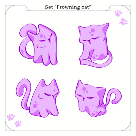 Collection of illustrations with a stylized cat. Design for badges, stickers, souvenirs, clothes, textiles, patterns, gift products, postcards, etc.のイラスト素材