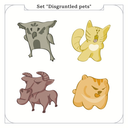 Set minimalistic vector images animals: owl, cat, bull, dog. Illustration for souvenirs, clothes, baby items, stickers, key chains, badges, etc.のイラスト素材