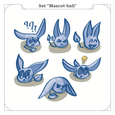 Mascotball. Set of vector images with different emotions. Illustration for stickers, souvenirs, dishes, prints on clothes and other things, postcards, notebooks, printed materialsのイラスト素材