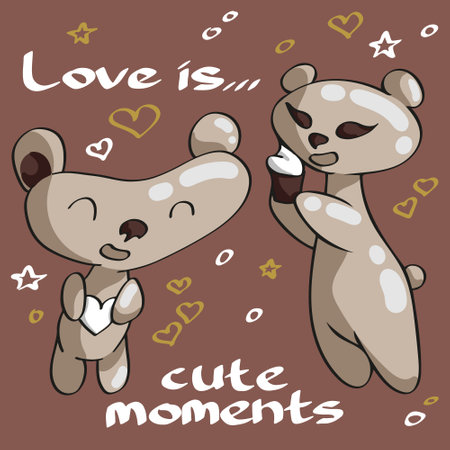 Cute cartoon bear couple. Vector illustration for Valentine's day.のイラスト素材