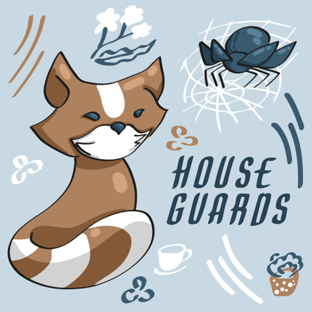 Cute fox and spider, vector illustration in a flat style.のイラスト素材