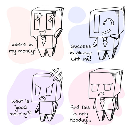 Businessman in different poses. Hand drawn sketch. Vector illustration.のイラスト素材