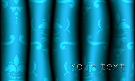 Realistic blue patterned fabric curtains. Pattern on drapes. Vector illustration.のイラスト素材