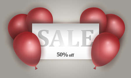 Sale banner. Red realistic air balloons. Vector design templateのイラスト素材