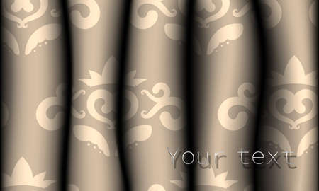 Realistic beige patterned fabric curtains. Pattern on drapes. Vector illustration.のイラスト素材
