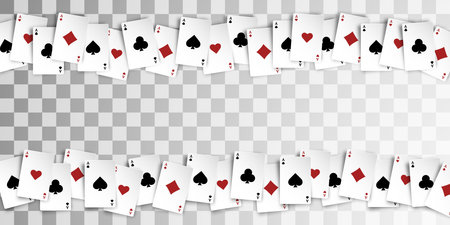 Playing cards on transparent background. Isolated aces of all suits. Vector illustration.のイラスト素材