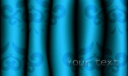 Realistic blue patterned fabric curtains. Pattern on drapes. Vector illustration.のイラスト素材