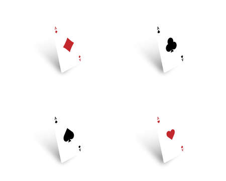 Four aces of different suits casting a shadow isolated on white background. 3d symbols for poster, flyer or banner design. Vector illustrationのイラスト素材