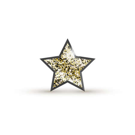 3d icon star with golden glitter isolated on white background. Shining volumetric star casts a shadow. Vector illustrationのイラスト素材