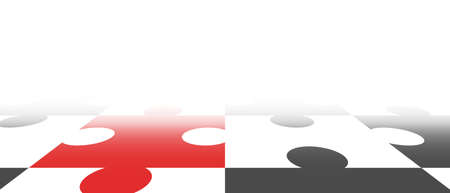 Black and white puzzles with one red particle. Abstract background with a perspective. Vector illustrationのイラスト素材