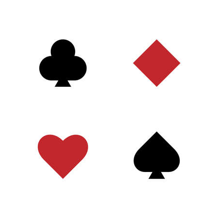 Four suits of playing cards isolated on white background. Vector symbols for casino, apps, websites, poster, flyer, banner, game designのイラスト素材