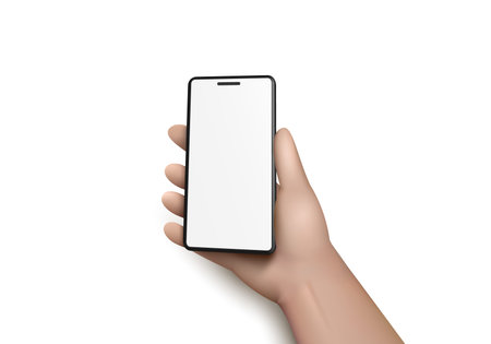 3d hand with smartphone on white background. vector illustration