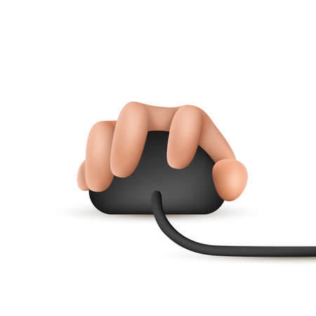 3d hand on computer mouse isolated on white background. vector illustrationのイラスト素材