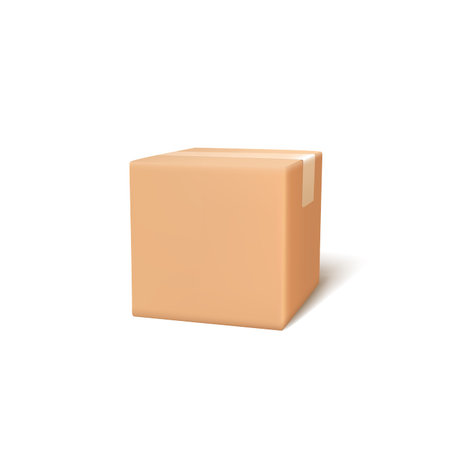 3d closed cardboard box casting shadow isolated on white background. vector illustrationのイラスト素材