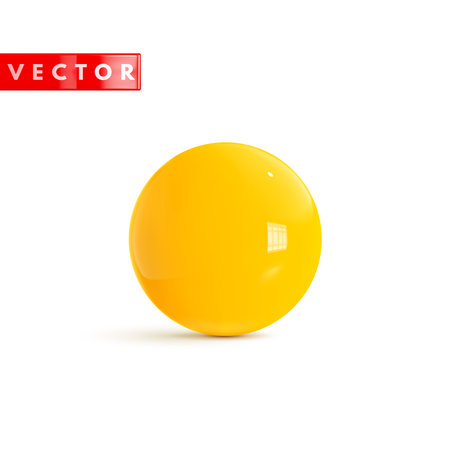 Glossy yellow 3d round sphere realistic style rendering. Yellow cartoon plastic ball isolated on white background. Vector illustrationのイラスト素材