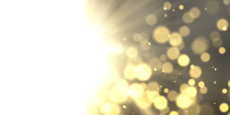 Golden bokeh effect on dark background. Glowing golden lights for holidays, christmas, new year. Vector illustrationのイラスト素材
