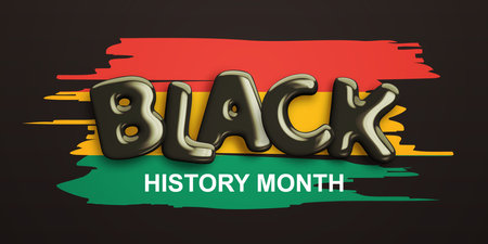 Black history month. Banner with realistic glossy 3d text on red, yellow and green african background. African American heritage month celebration concept. National holiday. Vector illustrationのイラスト素材