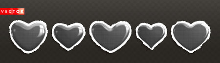 Set of retro halftone sticker hearts on torn paper. Paper cut hearts on dark background. Love symbol for greeting cards, banners, poster, collages for Valentine's Day. Vector illustrationのイラスト素材