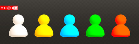 Set of realistic 3d user icons. Human person symbols in plastic cartoon style isolated on transparent background. Social network profile badge, abstract avatar for website profile. Vector illustrationのイラスト素材