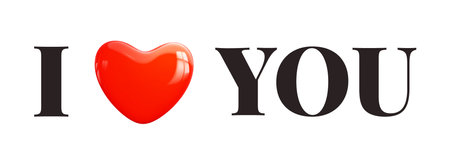 I love you. Banner with realistic decorative glossy red 3d heart and black text on white background. Love symbol for greeting cards, banners for Valentine's Day or Mother's Day. Vector illustrationのイラスト素材