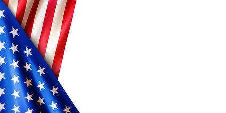 Realistic national American flag isolated on white background. Wavy flag of the United States of...
