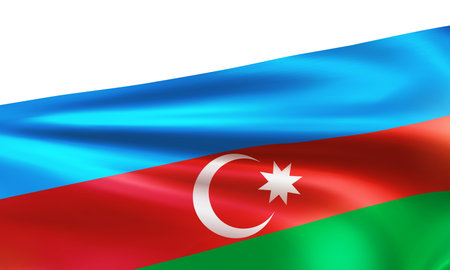 Realistic wavy national flag of the Republic of Azerbaijan isolated on white background. Patriotic symbol country Azerbaijan for Independence day, Victory day. 3d vector illustrationのイラスト素材