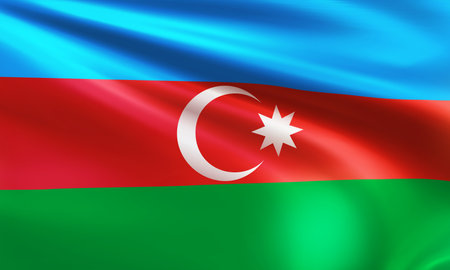 Realistic wavy national flag of the Republic of Azerbaijan closeup. Patriotic background country Azerbaijan for Independence day, Victory day. 3d vector illustrationのイラスト素材