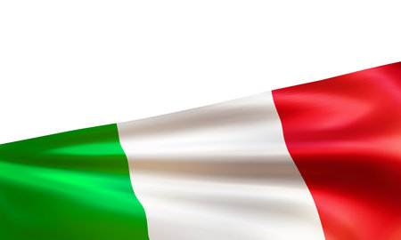 Realistic Italian flag. Wavy national flag of the Republic of Italy isolated on white background. Patriotic symbol country for celebrating Republic day. 3d vector illustrationのイラスト素材