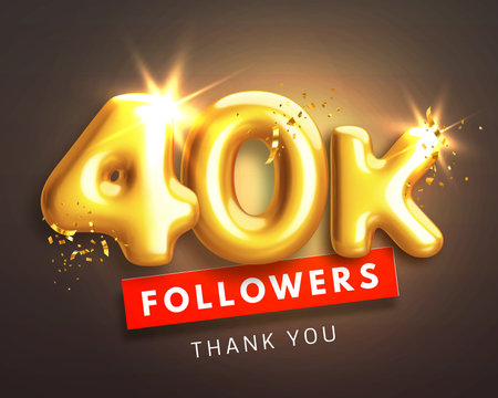 40000 followers celebration banner. Thank you 40k follower people. Glossy golden 3d numbers in realistic style on black background. Design for channel, group in social network. Vector illustrationのイラスト素材