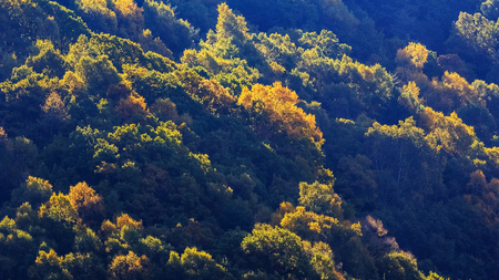 Autumn scenery landscape view of a mountain in Chinaの写真素材