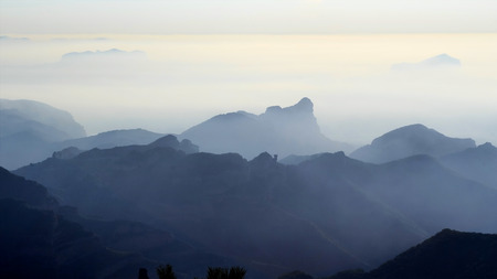 Fog and haze board mountainの写真素材