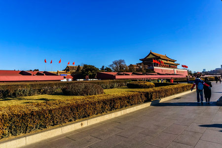Overlooking the Tiananmen building in the cityのeditorial素材
