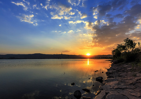 Sunset in Jinyang Lakeの写真素材